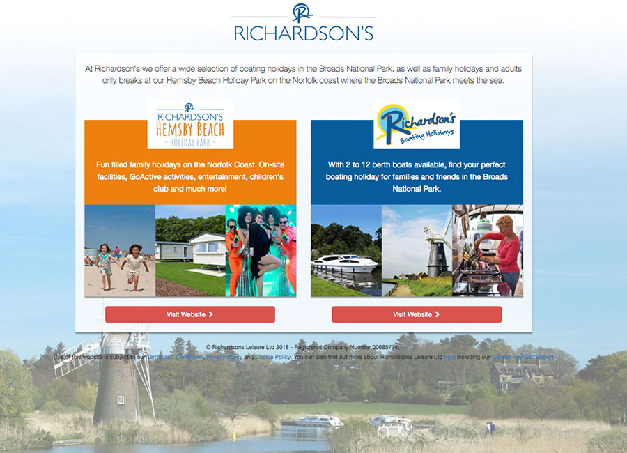 Richardson's Holidays Landing Page 